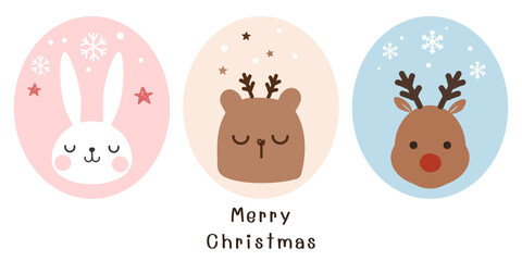 Bunny rabbit, brown bear and reindeer cartoon on Christmas or New year backgrounds vector.
