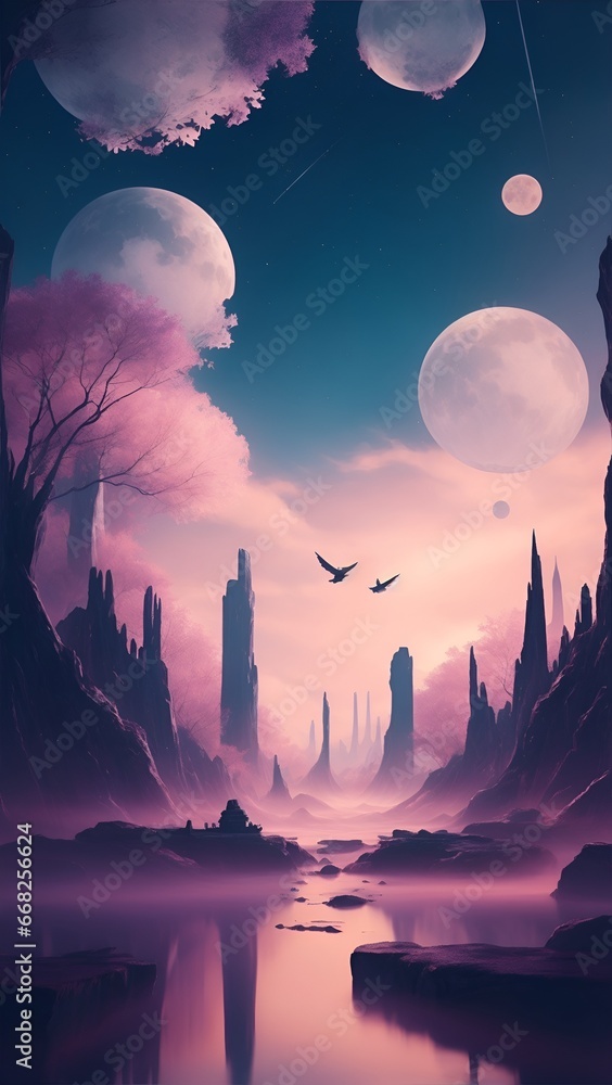 Poster gradient reverie in background. dynamic banner background image. ethereal vector dreamscape