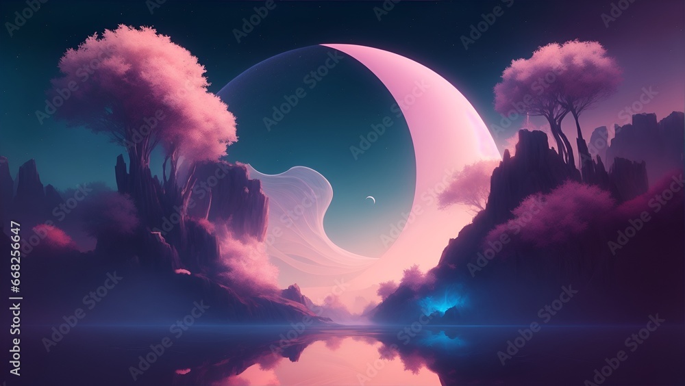Poster gradient reverie in background. dynamic banner background image. ethereal vector dreamscape