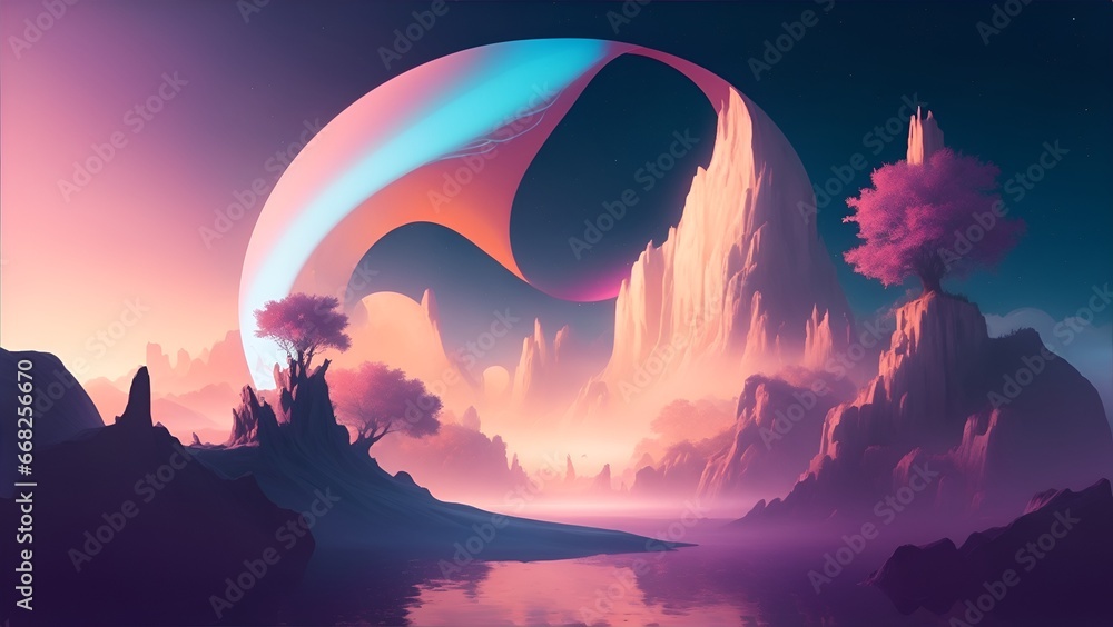 Poster gradient reverie in background. dynamic banner background image. ethereal vector dreamscape