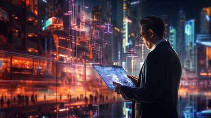 Business People using Communication Technology for internet business, telecommunication on earth, Social Network Global connection