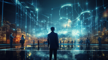 Business People using Communication Technology for internet business, telecommunication on earth, Social Network Global connection