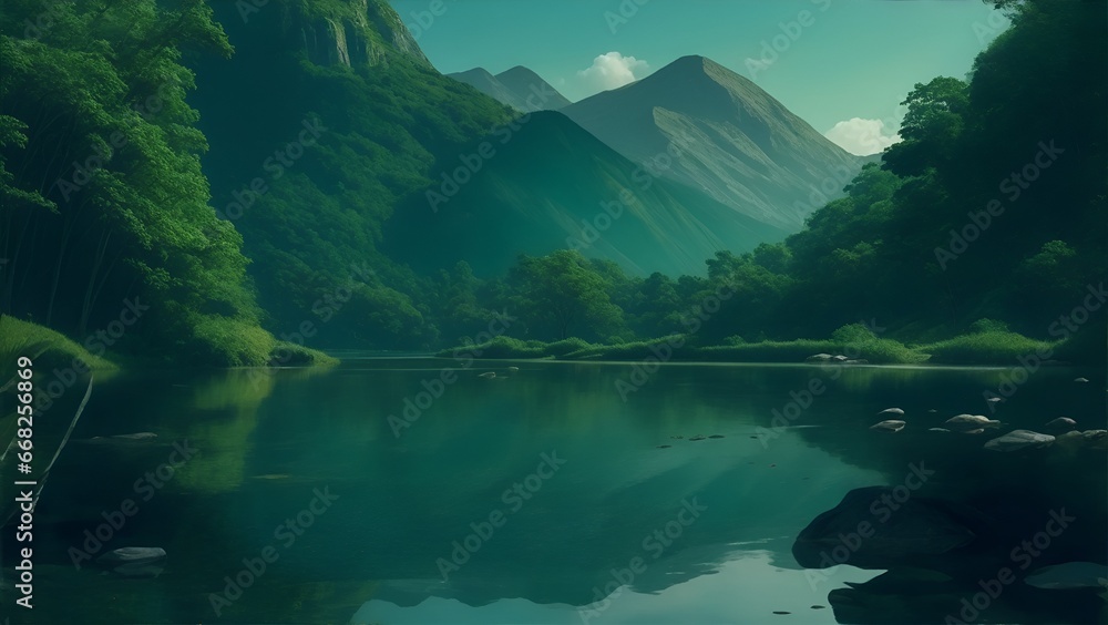 Poster gradient reverie in background. dynamic banner background image. serene noise on emerald