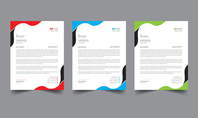Creative business corporate letterhead design with three color variation.