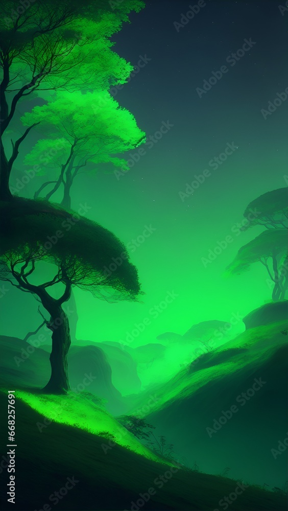 Poster gradient reverie in background. dynamic banner background image. luminescent green gradient fantasy