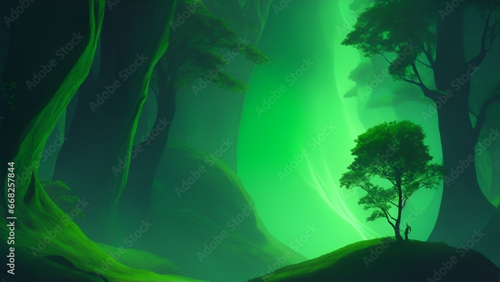Leinwandbilder gradient reverie in background. dynamic banner background image. luminescent green gradient fantasy
