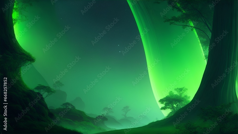 Poster gradient reverie in background. dynamic banner background image. luminescent green gradient fantasy