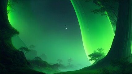 Fototapeta na wymiar Gradient reverie in background. Dynamic banner background image. Luminescent Green Gradient Fantasy