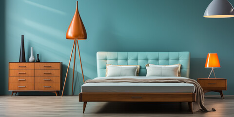 Moderne Wohnzimmer Couch im wellnes Blau im Relax Raum Querformat für Banner, ai generativ - obrazy, fototapety, plakaty