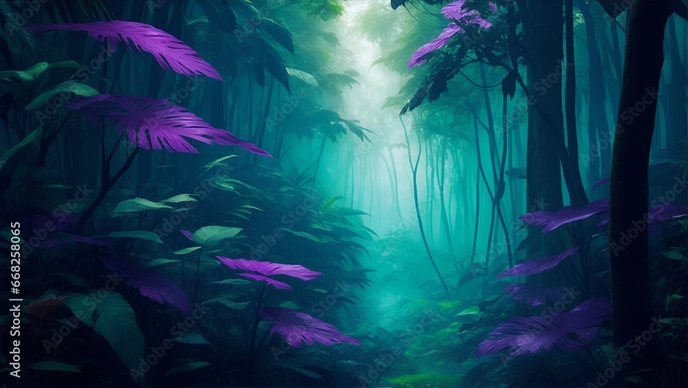 Poster gradient reverie in background. dynamic banner background image. gradient rainforest reverie