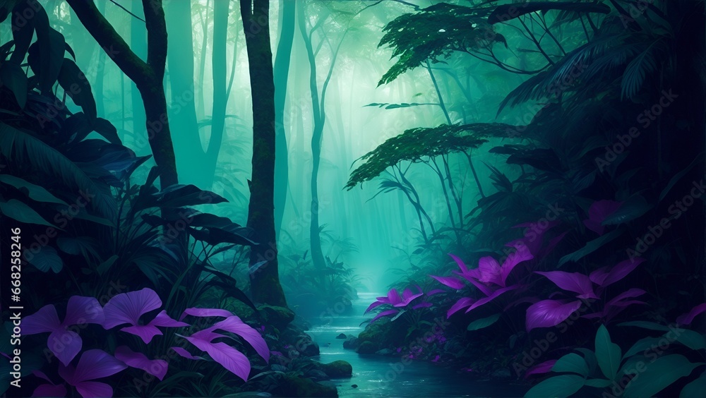 Leinwandbilder gradient reverie in background. dynamic banner background image. gradient rainforest reverie