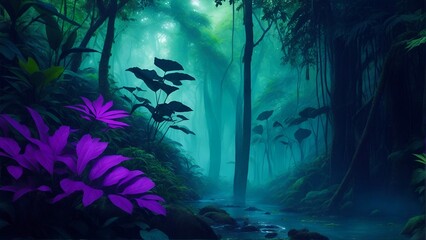 Fototapeta na wymiar Gradient reverie in background. Dynamic banner background image. Gradient rainforest reverie