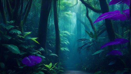 Fototapeta na wymiar Gradient reverie in background. Dynamic banner background image. Gradient rainforest reverie