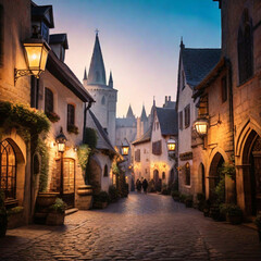 Fototapeta na wymiar medieval fantasy city, generative ai