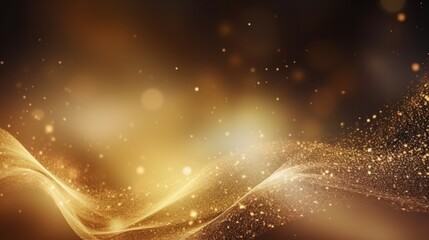 Abstract luxury light curve swirling gold background with gold particle, Generative AI