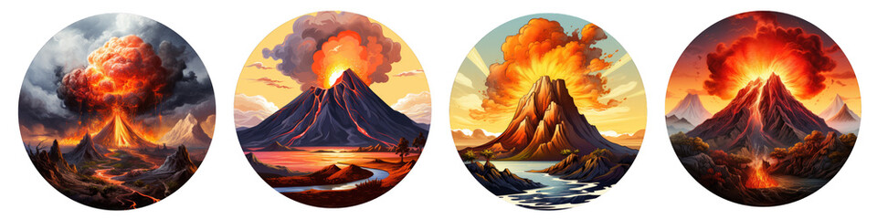 Volcanic Landscape clipart collection, vector, icons isolated on transparent background - obrazy, fototapety, plakaty