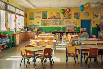 Stimulating Classroom preschool. Nursery interior toy. Generate Ai