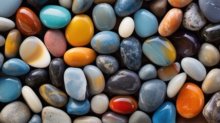 Beach gemstones, precious colorful stones close up background texture, Generative AI