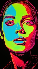 Fototapeta na wymiar a woman's face is shown in a neon - colored photo. generative ai