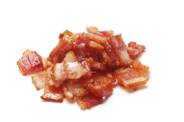 Close up of top view bacon fried crispy isolated white background.