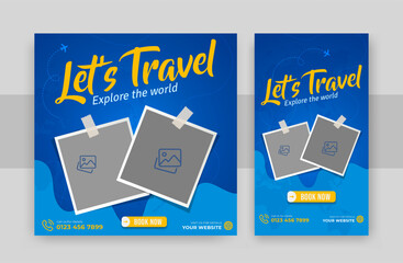 Travel social media post design with instagram story, social media travel, time travel banner, world travel banner, online travel banner, advertising travel banner, Editable vector illustration