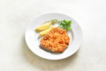 Homemade breaded chicken schnitzel