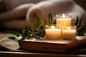 scented candles on books