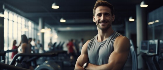 Fototapeta na wymiar Close up image of attractive fit woman / man in gym, Generative AI