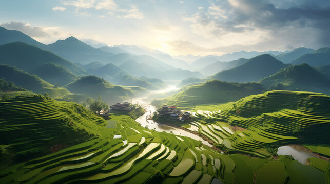 Rice fields China landscape stepped 
