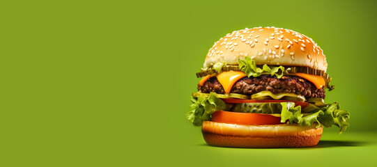 closeup hamburger meat cheese on color background.fastfood or eating concepts - obrazy, fototapety, plakaty