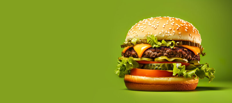 closeup hamburger meat cheese on color background.fastfood or eating concepts