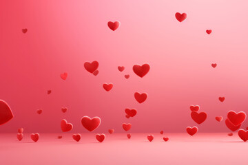 Red flying hearts on pink background. Design for Valentine's day, women's day, mother's day.