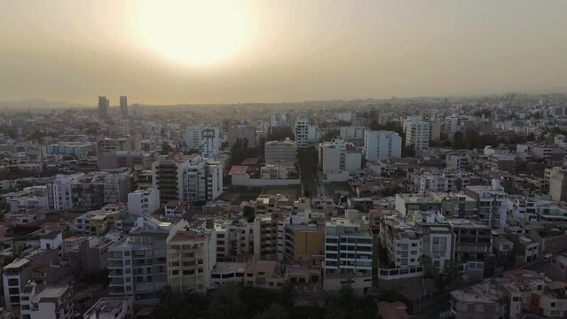 Aerial view of Arequipa city at sunset, scenic Latin America landscape