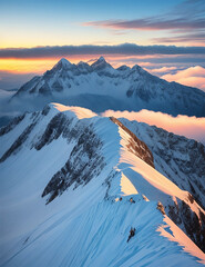 a mountain peak touched by the first rays of dawn 