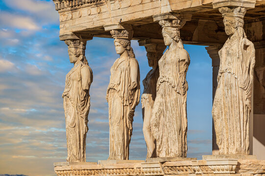 Maiden porch of Erechtheion temple at acropolis site, Athens, Greece