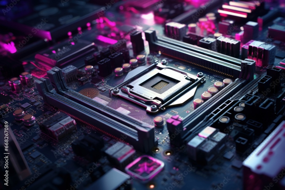 Poster efficient cpu modern motherboard. board chip. generate ai