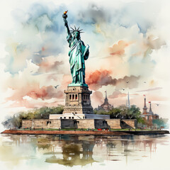 Fototapeta premium watercolor Statue of Liberty clipart, Generative Ai