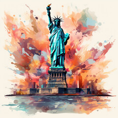 watercolor Statue of Liberty clipart, Generative Ai