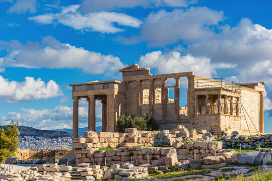 Maiden proch of Erechtheion temple at acropolis site, Athens, Greece