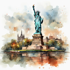 watercolor Statue of Liberty clipart, Generative Ai