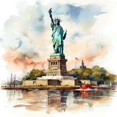 Fototapeta premium watercolor Statue of Liberty clipart, Generative Ai