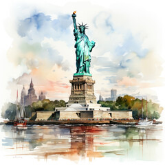 Fototapeta premium watercolor Statue of Liberty clipart, Generative Ai