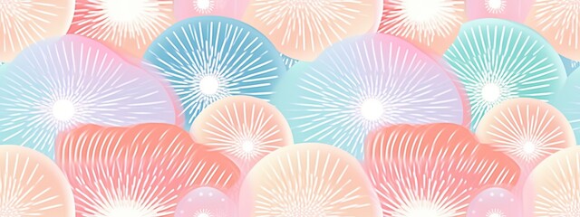 Seamless concentric sun rays circles pattern in pastel holographic white color. Abstract barnacle, coral sea life motif background texture. Trendy baby girls boys blanket, clothing, nursery wallpaper