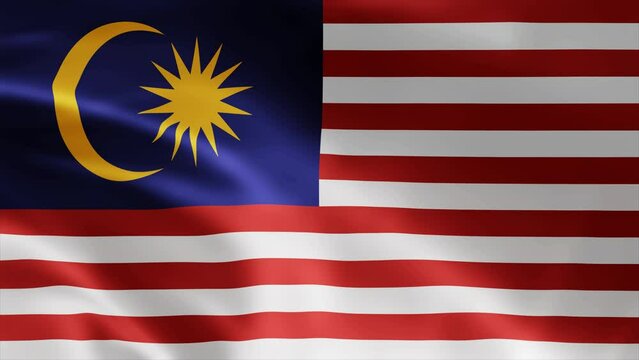 Malaysia flag is waving 3D animation. Malaysia flag waving in the wind. National flag of Malaysia. Flag seamless loop animation 4k.