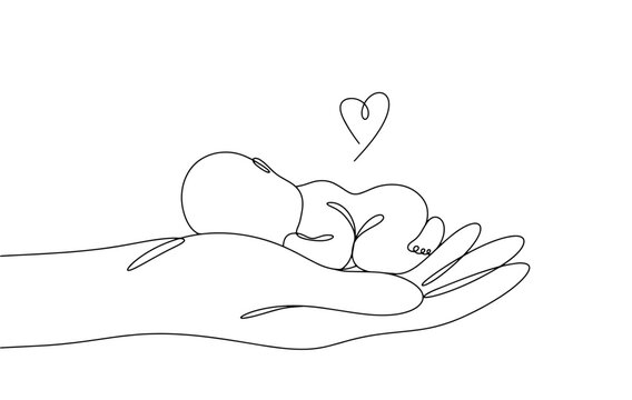 Premature baby. Hand. One line