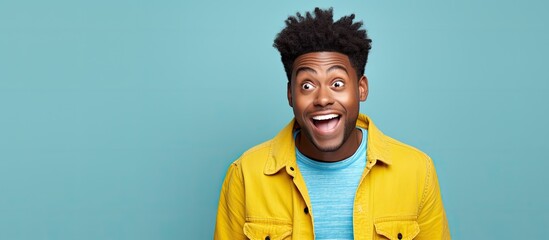 Fototapeta premium Happy young African American man wearing casual clothes playfully sticking out his tongue with a funny expression representing emotions