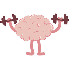 Brain building muscle with dumbbells, transparent background