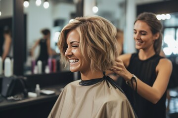 Hairdresser Styling a Client’s Hair in a Salon