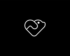Heart and dog linear logo. Minimalistic shelter pet care flat symbol. Vector illustration.