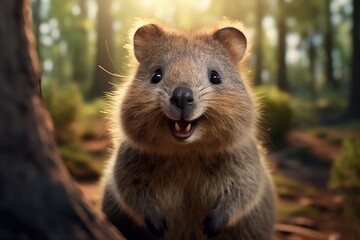 Fototapeta premium Endearing Cute smiling quokka. Cute nature animal. Generate AI